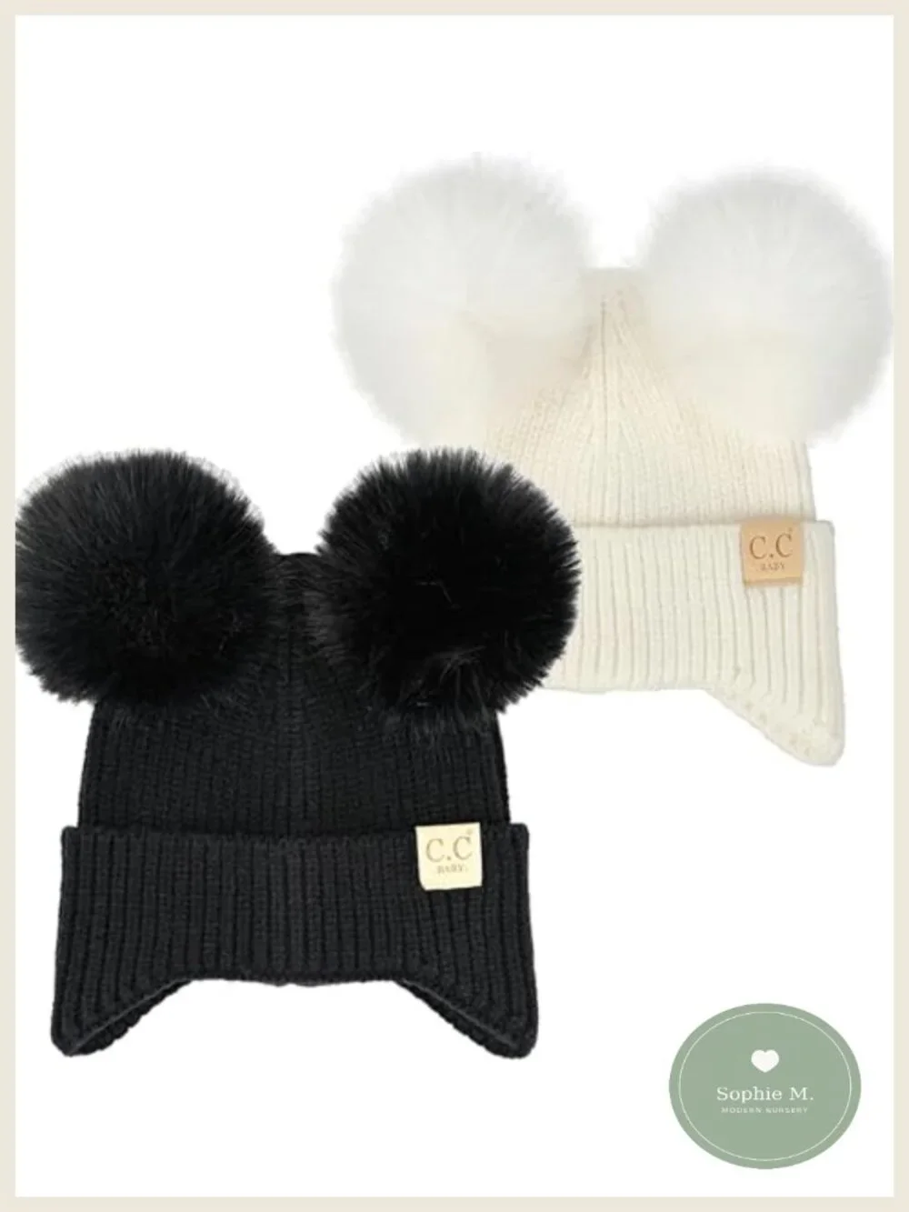 Double Pom Pom Knit Beanie Newborn Winter Hat 0-12 Months 100% Acrylic